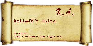 Kolimár Anita névjegykártya